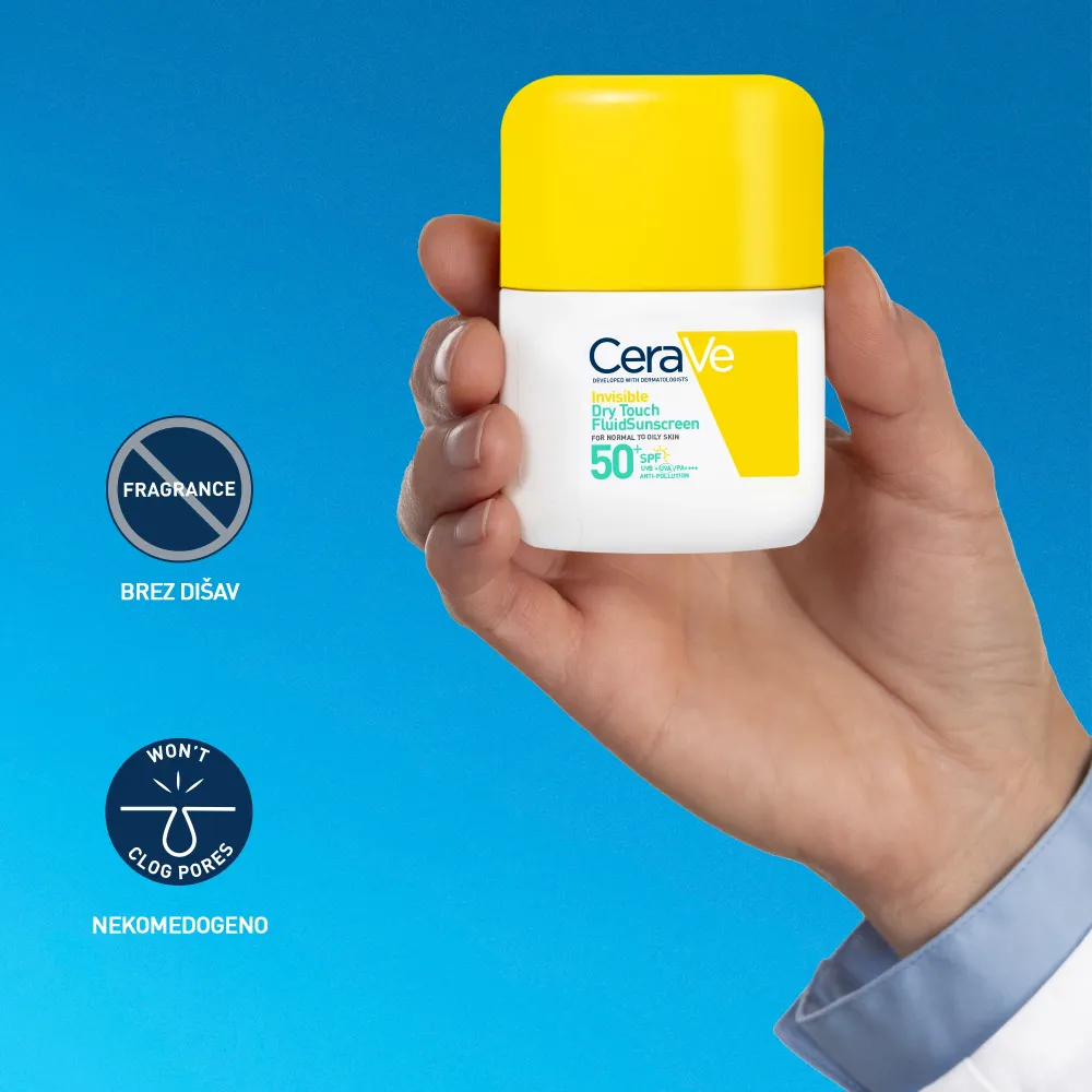 CeraVe Sun, nevidni vlažilni fluid za zaščito pred soncem Dry Touch - ZF50+ (50 ml)